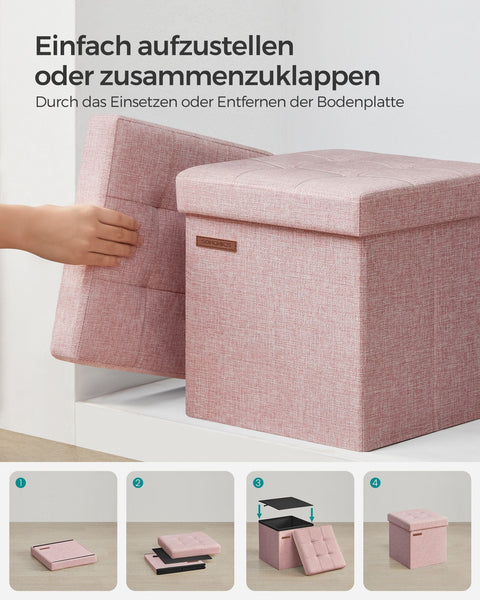 Rootz Pastel Pink Seat Chest - Storage Ottoman - Footstool - Imitation Linen - MDF - Foam - 30cm x 30cm x 30cm - 1.6kg - 130kg Max Load - 22L Capacity