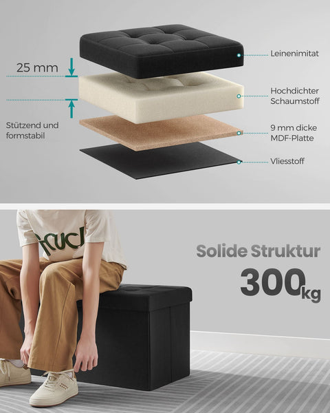 Rootz Seat Chest - Storage Ottoman - Upholstered Bench - MDF Construction - Imitation Linen - Foam Padding - 38cm x 76cm x 38cm