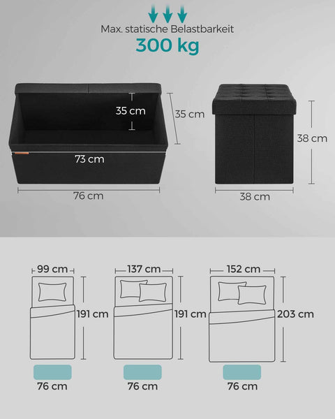 Rootz Seat Chest - Storage Ottoman - Upholstered Bench - MDF Construction - Imitation Linen - Foam Padding - 38cm x 76cm x 38cm