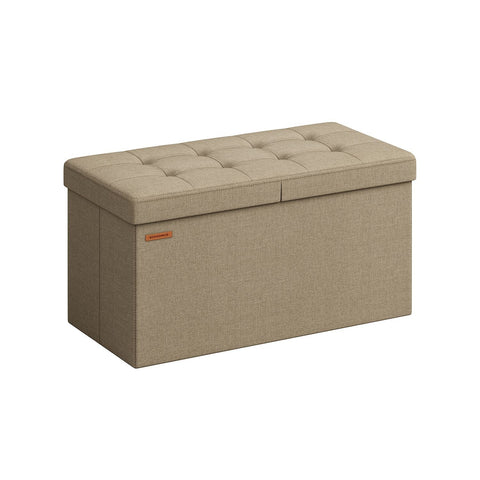 Rootz Seat Chest Storage Ottoman - Camel Brown - MDF Ottoman - Imitation Linen - Foam Padded - Large Storage Capacity - Sturdy Construction - Versatile Design - 38cm x 76cm x 38cm