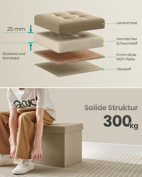 Rootz Seat Chest Storage Ottoman - Camel Brown - MDF Ottoman - Imitation Linen - Foam Padded - Large Storage Capacity - Sturdy Construction - Versatile Design - 38cm x 76cm x 38cm