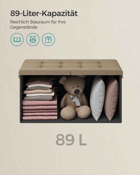 Rootz Seat Chest Storage Ottoman - Camel Brown - MDF Ottoman - Imitation Linen - Foam Padded - Large Storage Capacity - Sturdy Construction - Versatile Design - 38cm x 76cm x 38cm