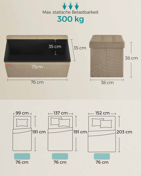 Rootz Seat Chest Storage Ottoman - Camel Brown - MDF Ottoman - Imitation Linen - Foam Padded - Large Storage Capacity - Sturdy Construction - Versatile Design - 38cm x 76cm x 38cm