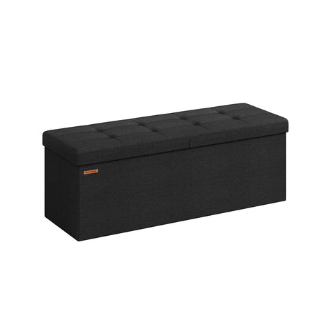 Rootz Storage Ottoman Bench - Upholstered Stool - Footrest - MDF Frame - Imitation Linen - Foam Padding - 38cm x 110cm x 38cm - Ink Black - 131L Capacity