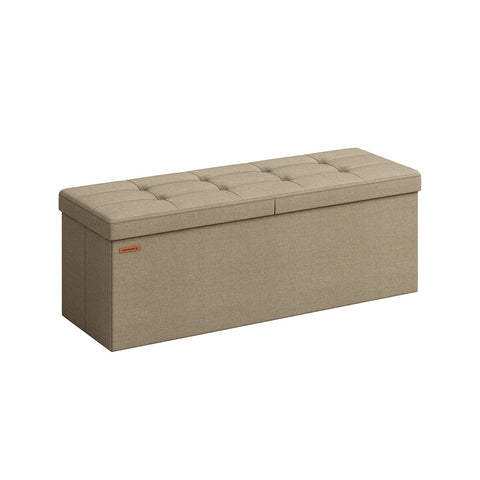 Rootz Camel Brown Seat Chest - Storage Ottoman - Footrest - MDF Construction - Imitation Linen Upholstery - Foam Padding - 38cm x 110cm x 38cm - 9.1kg - 300kg Capacity - 131L Storage