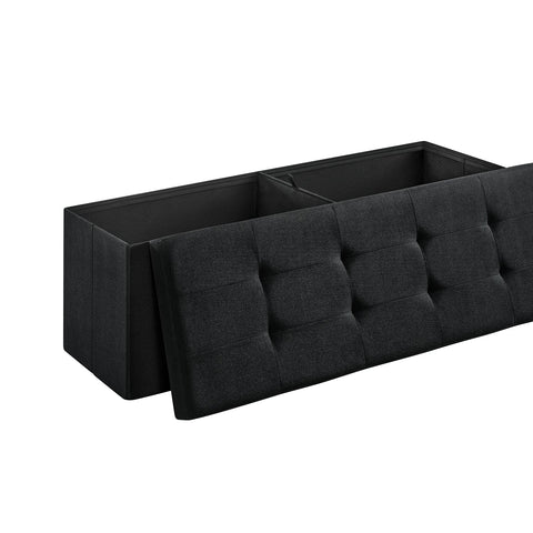 Rootz Large Black Seat Chest - Storage Ottoman - Footrest - Imitation Linen - MDF - Foam - Spacious Interior - Sturdy Construction - Easy Assembly - 110cm x 38cm x 38cm
