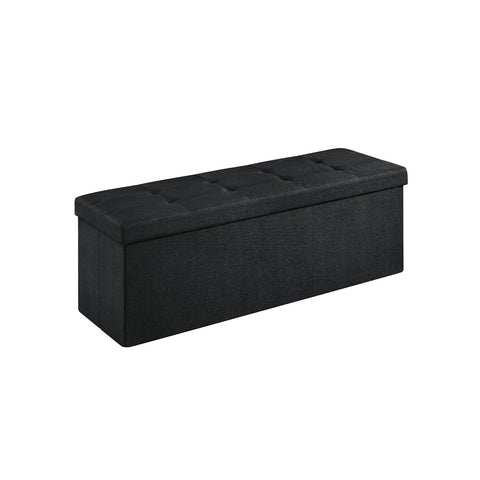 Rootz Large Black Seat Chest - Storage Ottoman - Footrest - Imitation Linen - MDF - Foam - Spacious Interior - Sturdy Construction - Easy Assembly - 110cm x 38cm x 38cm