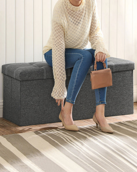 Rootz Seat Chest Ottoman - Storage Bench - Dark Gray - MDF - Imitation Linen - Foam - Large Storage Capacity - Sturdy Construction - Versatile Use - 110cm x 38cm x 38cm
