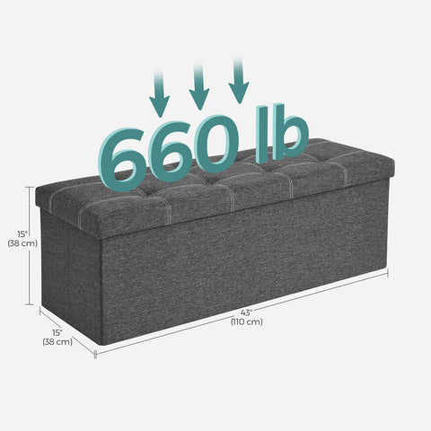 Rootz Seat Chest Ottoman - Storage Bench - Dark Gray - MDF - Imitation Linen - Foam - Large Storage Capacity - Sturdy Construction - Versatile Use - 110cm x 38cm x 38cm