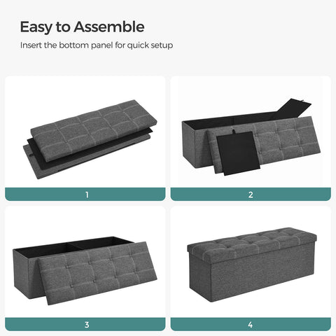 Rootz Seat Chest Ottoman - Storage Bench - Dark Gray - MDF - Imitation Linen - Foam - Large Storage Capacity - Sturdy Construction - Versatile Use - 110cm x 38cm x 38cm