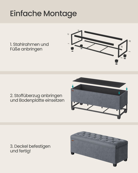 Rootz Storage Stool - Ottoman Bench - Velvet Upholstery - MDF Construction - 40cm x 110cm x 40cm - Slate Gray