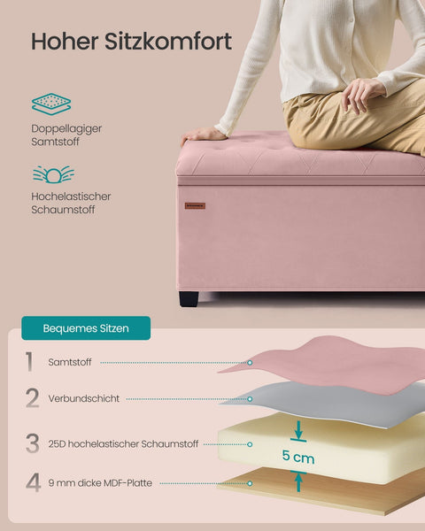 Rootz Storage Ottoman Stool - Velvet Stool - MDF Stool - Space-Saving - 40cm x 110cm x 40cm