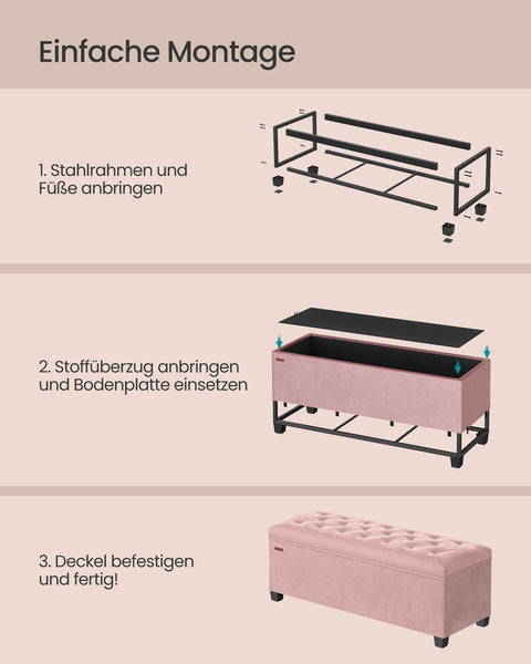 Rootz Storage Ottoman Stool - Velvet Stool - MDF Stool - Space-Saving - 40cm x 110cm x 40cm