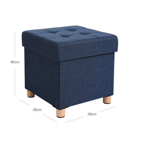 Rootz Stool With Lid - Small Cube Seat - Storage Space - Modern Stool - Stylish Footstool - Upholstered Seat - Functional Footrest - Imitation Linen - MDF - Navy Blue - 38 x 38 x 40 cm (L x W x H)