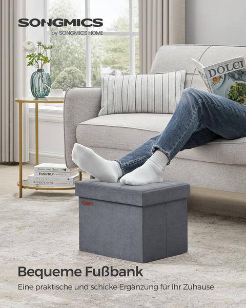 Rootz Velvet Seat Chest - Storage Ottoman - Footrest - MDF Construction - 32L Capacity - 31cm x 41cm x 31cm - Slate Gray