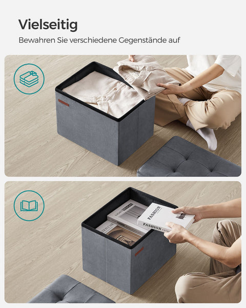 Rootz Velvet Seat Chest - Storage Ottoman - Footrest - MDF Construction - 32L Capacity - 31cm x 41cm x 31cm - Slate Gray
