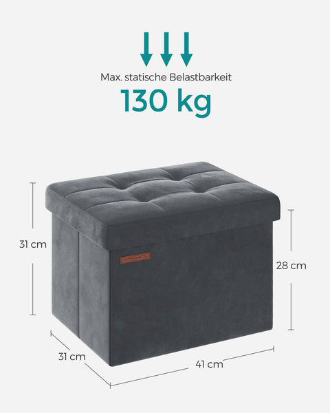 Rootz Velvet Seat Chest - Storage Ottoman - Footrest - MDF Construction - 32L Capacity - 31cm x 41cm x 31cm - Slate Gray