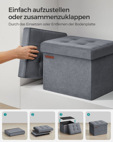 Rootz Velvet Seat Chest - Storage Ottoman - Footrest - MDF Construction - 32L Capacity - 31cm x 41cm x 31cm - Slate Gray