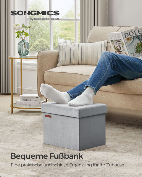 Rootz Velvet Seat Chest - Storage Ottoman - Upholstered Bench - MDF Construction - Dove Gray - 31cm x 41cm x 31cm - Lightweight - Spacious - Sturdy