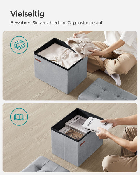 Rootz Velvet Seat Chest - Storage Ottoman - Upholstered Bench - MDF Construction - Dove Gray - 31cm x 41cm x 31cm - Lightweight - Spacious - Sturdy