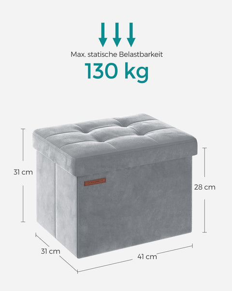 Rootz Velvet Seat Chest - Storage Ottoman - Upholstered Bench - MDF Construction - Dove Gray - 31cm x 41cm x 31cm - Lightweight - Spacious - Sturdy