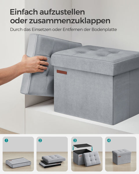 Rootz Velvet Seat Chest - Storage Ottoman - Upholstered Bench - MDF Construction - Dove Gray - 31cm x 41cm x 31cm - Lightweight - Spacious - Sturdy