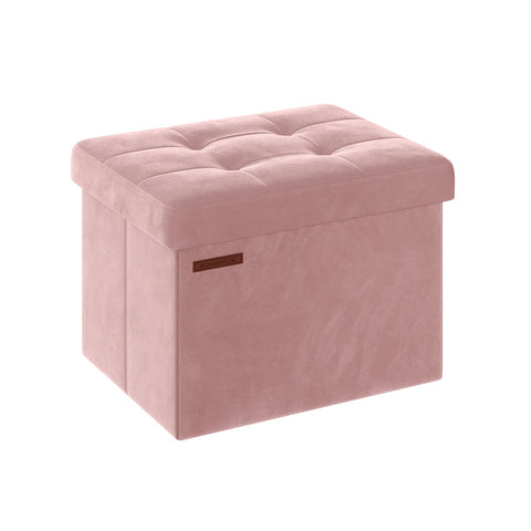 Rootz Pastel Pink Seat Chest - Storage Ottoman - Footrest - MDF Velvet Foam - 32 Liter Capacity - 31cm x 41cm x 31cm - 2.1kg - 130kg Load Capacity