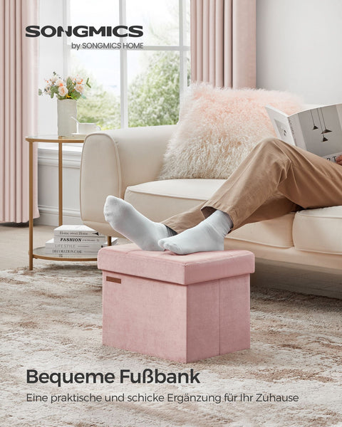 Rootz Pastel Pink Seat Chest - Storage Ottoman - Footrest - MDF Velvet Foam - 32 Liter Capacity - 31cm x 41cm x 31cm - 2.1kg - 130kg Load Capacity