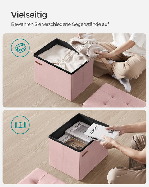 Rootz Pastel Pink Seat Chest - Storage Ottoman - Footrest - MDF Velvet Foam - 32 Liter Capacity - 31cm x 41cm x 31cm - 2.1kg - 130kg Load Capacity
