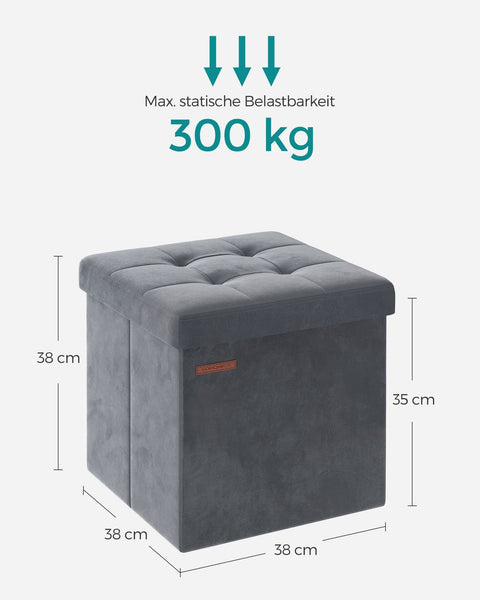Rootz Velvet Seat Chest - Storage Ottoman - Footrest - MDF Frame - 43L Capacity - 38cm x 38cm x 38cm