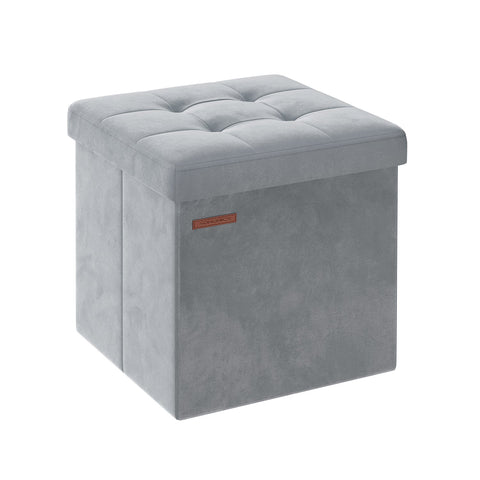 Rootz Dove Gray Seat Chest - Storage Ottoman - Footstool - MDF Velvet Foam - 300kg Capacity - 38cm x 38cm x 38cm