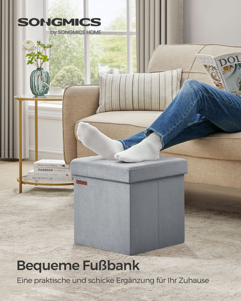 Rootz Dove Gray Seat Chest - Storage Ottoman - Footstool - MDF Velvet Foam - 300kg Capacity - 38cm x 38cm x 38cm