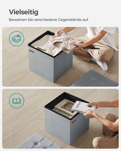 Rootz Dove Gray Seat Chest - Storage Ottoman - Footstool - MDF Velvet Foam - 300kg Capacity - 38cm x 38cm x 38cm