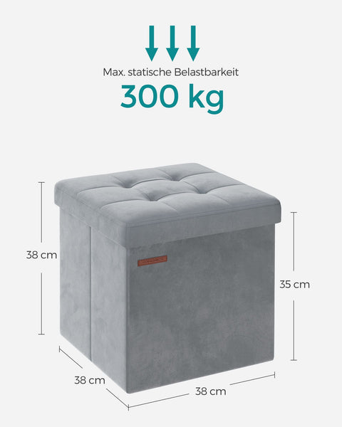 Rootz Dove Gray Seat Chest - Storage Ottoman - Footstool - MDF Velvet Foam - 300kg Capacity - 38cm x 38cm x 38cm