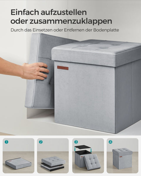 Rootz Dove Gray Seat Chest - Storage Ottoman - Footstool - MDF Velvet Foam - 300kg Capacity - 38cm x 38cm x 38cm
