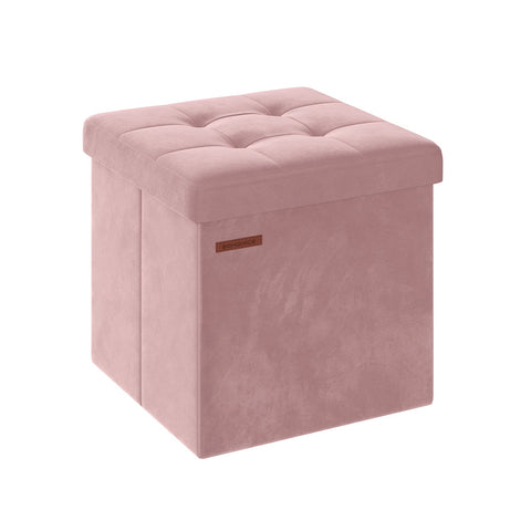 Rootz Velvet Seat Chest - Storage Ottoman - Footrest - MDF Construction - Soft Foam Padding - Pastel Pink - 38cm x 38cm x 38cm