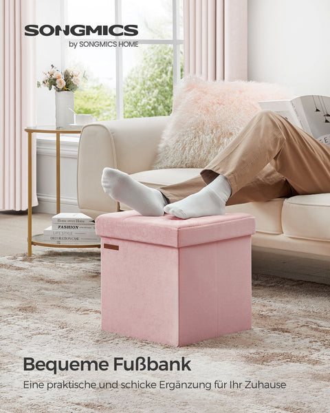 Rootz Velvet Seat Chest - Storage Ottoman - Footrest - MDF Construction - Soft Foam Padding - Pastel Pink - 38cm x 38cm x 38cm