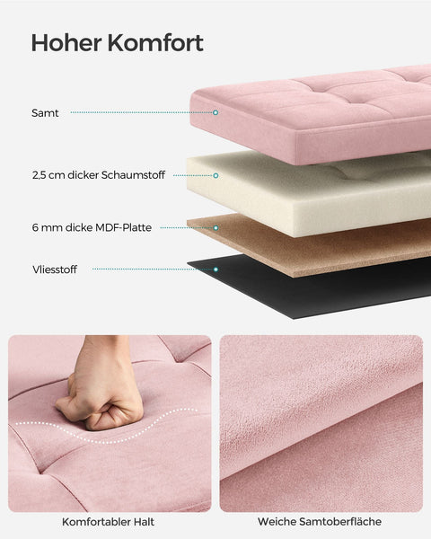 Rootz Velvet Seat Chest - Storage Ottoman - Footrest - MDF Construction - Soft Foam Padding - Pastel Pink - 38cm x 38cm x 38cm