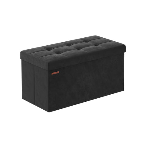 Rootz Velvet Seat Chest - Storage Ottoman - Upholstered Bench - MDF Construction - 38cm x 76cm x 38cm - Ink Black - 89L Capacity