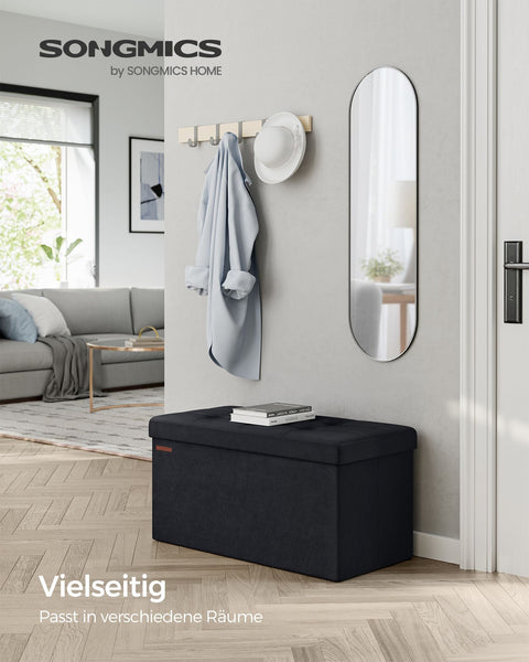 Rootz Velvet Seat Chest - Storage Ottoman - Upholstered Bench - MDF Construction - 38cm x 76cm x 38cm - Ink Black - 89L Capacity