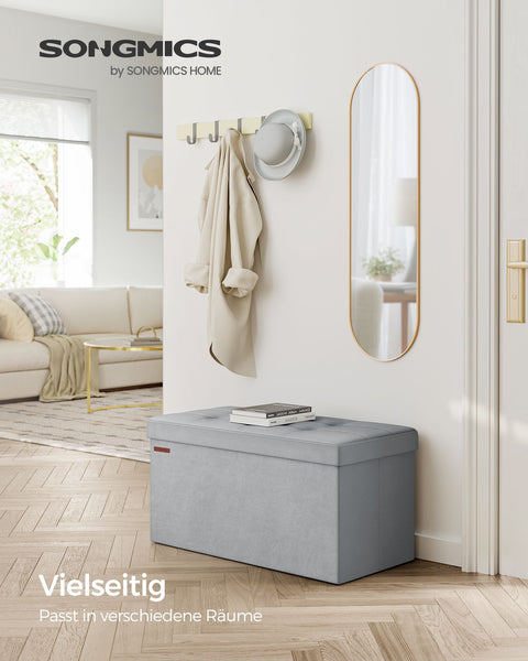 Rootz Dove Gray Velvet Seat Chest - Storage Ottoman - Upholstered Bench - MDF Construction - 38cm x 76cm x 38cm - 5.6kg - 300kg Capacity - 89L Storage