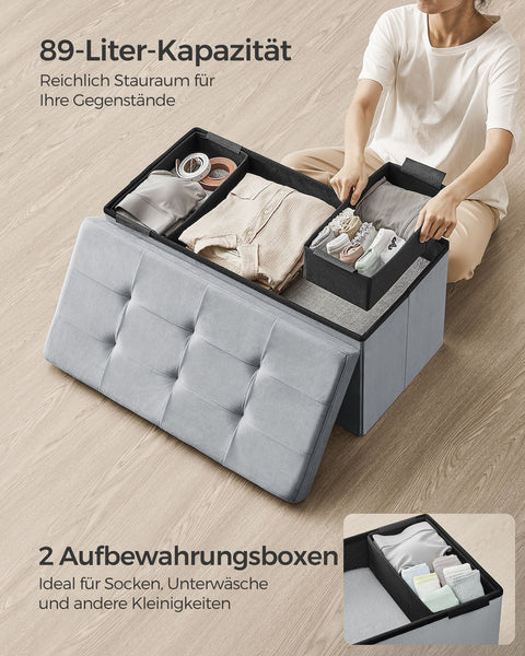 Rootz Dove Gray Velvet Seat Chest - Storage Ottoman - Upholstered Bench - MDF Construction - 38cm x 76cm x 38cm - 5.6kg - 300kg Capacity - 89L Storage