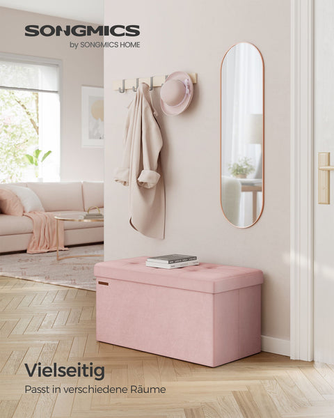Rootz Velvet Seat Chest - Storage Ottoman - Upholstered Bench - MDF Construction - Pastel Pink - 38cm x 76cm x 38cm - Lightweight - Spacious - Sturdy
