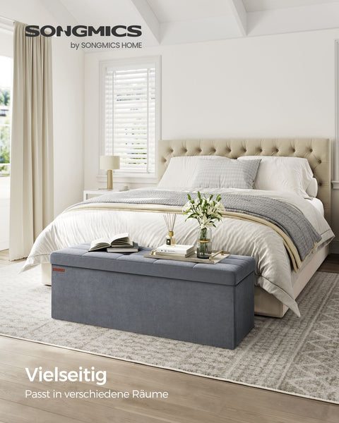 Rootz Velvet Seat Chest - Storage Ottoman - Upholstered Bench - MDF Construction - 38cm x 110cm x 38cm - Slate Gray - 131L Capacity - 300kg Max Load