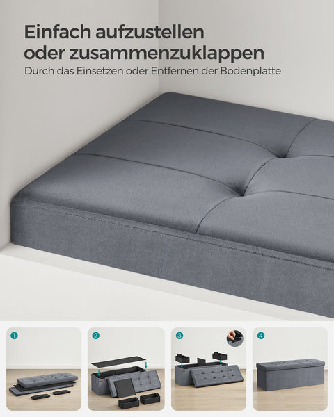 Rootz Velvet Seat Chest - Storage Ottoman - Upholstered Bench - MDF Construction - 38cm x 110cm x 38cm - Slate Gray - 131L Capacity - 300kg Max Load