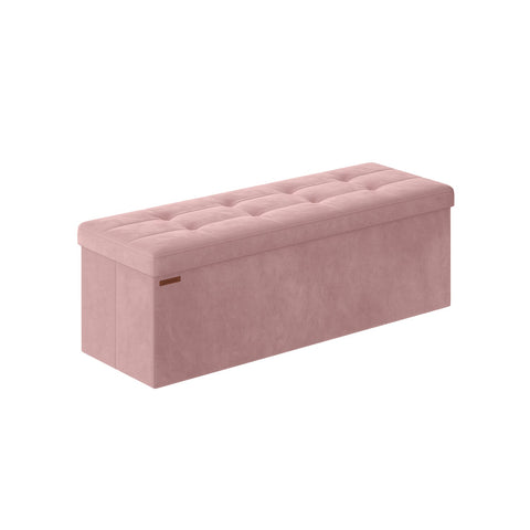 Rootz Pastel Pink Seat Chest - Storage Ottoman - Upholstered Bench - MDF Velvet Foam - 131L Capacity - 38cm x 110cm x 38cm