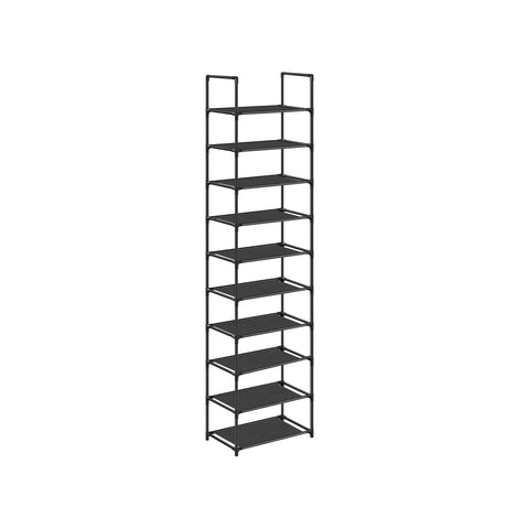 Rootz 10 Tier Shoe Rack - Shoe Organizer - Shoe Storage - Metal Tubes - Non-Woven Fabric Shelves - Space Saving - Easy Assembly - Versatile - 45cm x 28cm x 173cm