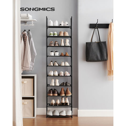 Rootz 10 Tier Shoe Rack - Shoe Organizer - Shoe Storage - Metal Tubes - Non-Woven Fabric Shelves - Space Saving - Easy Assembly - Versatile - 45cm x 28cm x 173cm