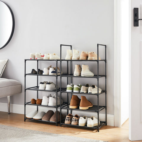 Rootz 10 Tier Shoe Rack - Shoe Organizer - Shoe Storage - Metal Tubes - Non-Woven Fabric Shelves - Space Saving - Easy Assembly - Versatile - 45cm x 28cm x 173cm