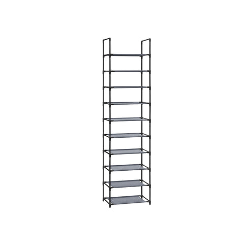 Rootz Shoe Rack - Gray Shoe Organizer - Narrow Storage Shelves - Non-Woven Fabric - Metal Tubes - 28cm x 45cm x 173cm